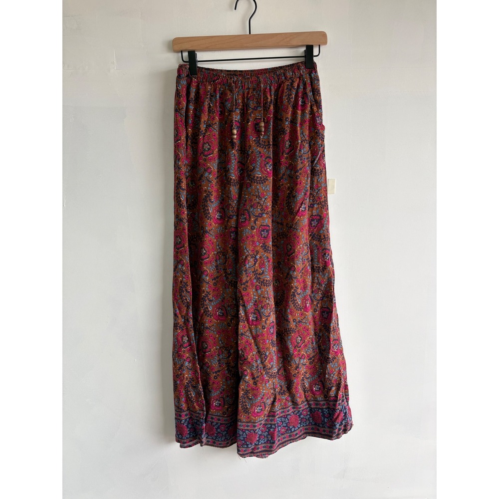 Haute Hippie Womens Boho Paisley Wide Leg Palazzo Pants Brown Pink Blue Medium